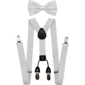 Men’s 4 Clips Suspenders and Pre Tied Bow Tie Set for Tuxedo Wedding